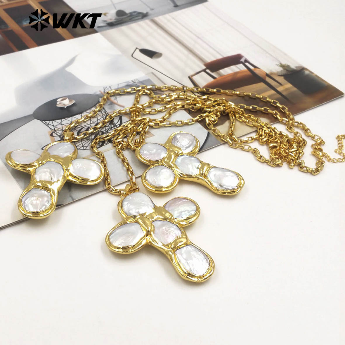 Pearl Trim Chain - WT-JN349 Nieuwste ontwerp natuurlijke zoetwaterparel kruisvormige